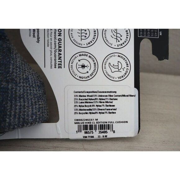 Smartwool Unisex Sz M Blue Hike Classic Edition Full Cushion 2nd Cut Crew Socks - Picture 4 of 6